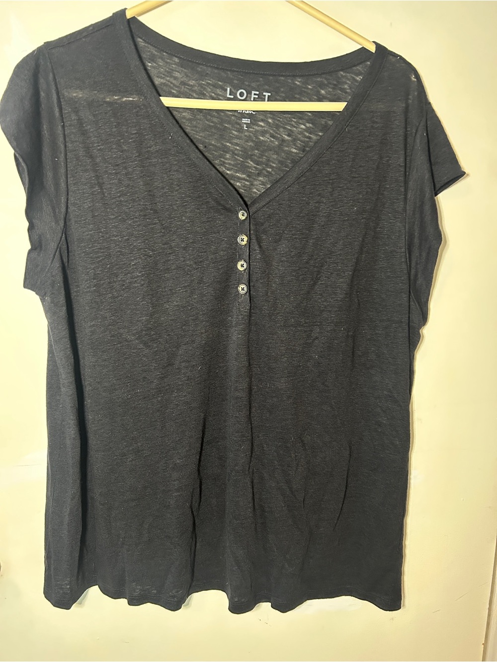 LOFT Short Sleeve Charcoal V-Neck Henley Tee
